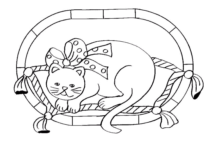 Раскраска Кошка лежит в кошачьем гамаке