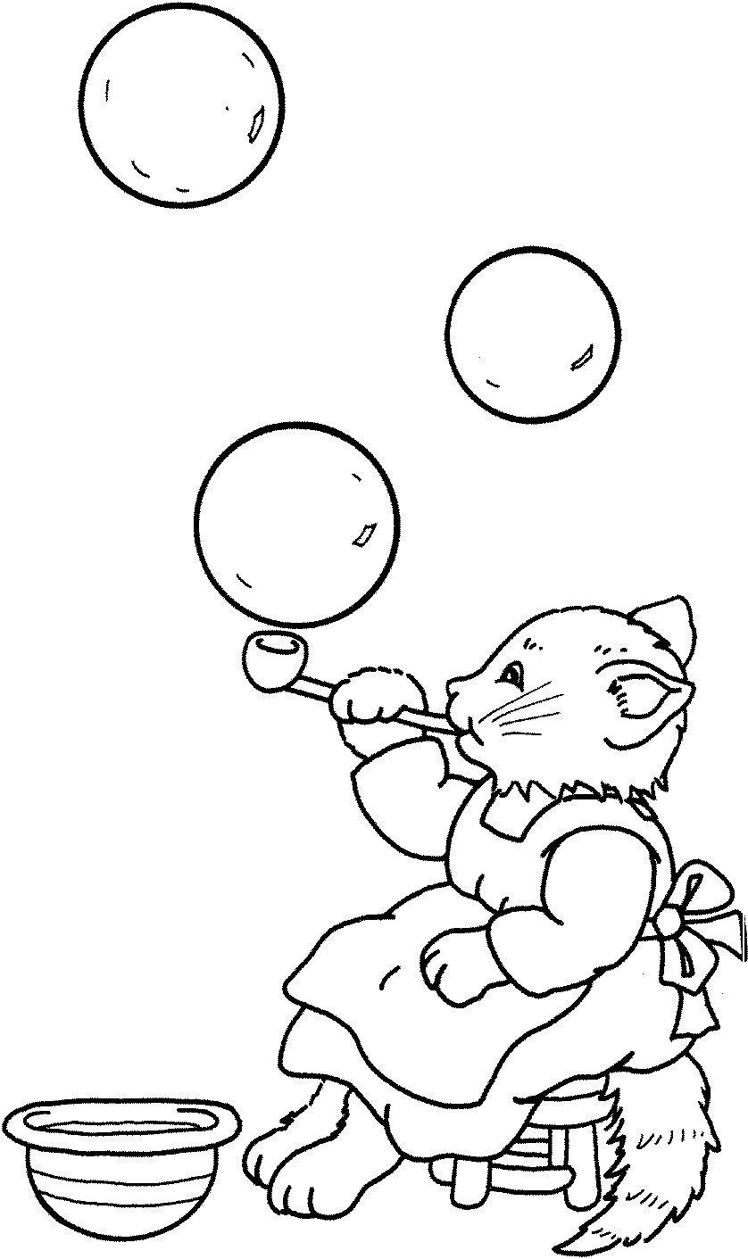 Раскраска Кошка пускает пузыри