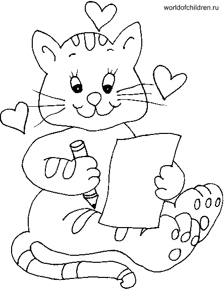 Раскраска Кот пишет любовное послание
