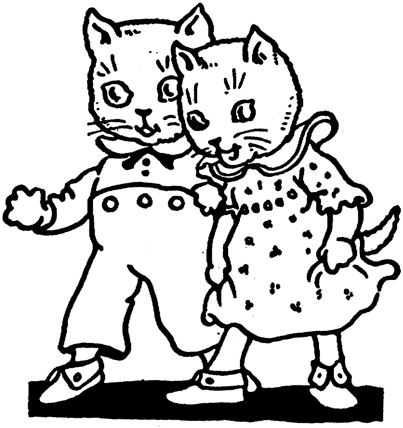 Раскраска Котик и кошечка в одежде