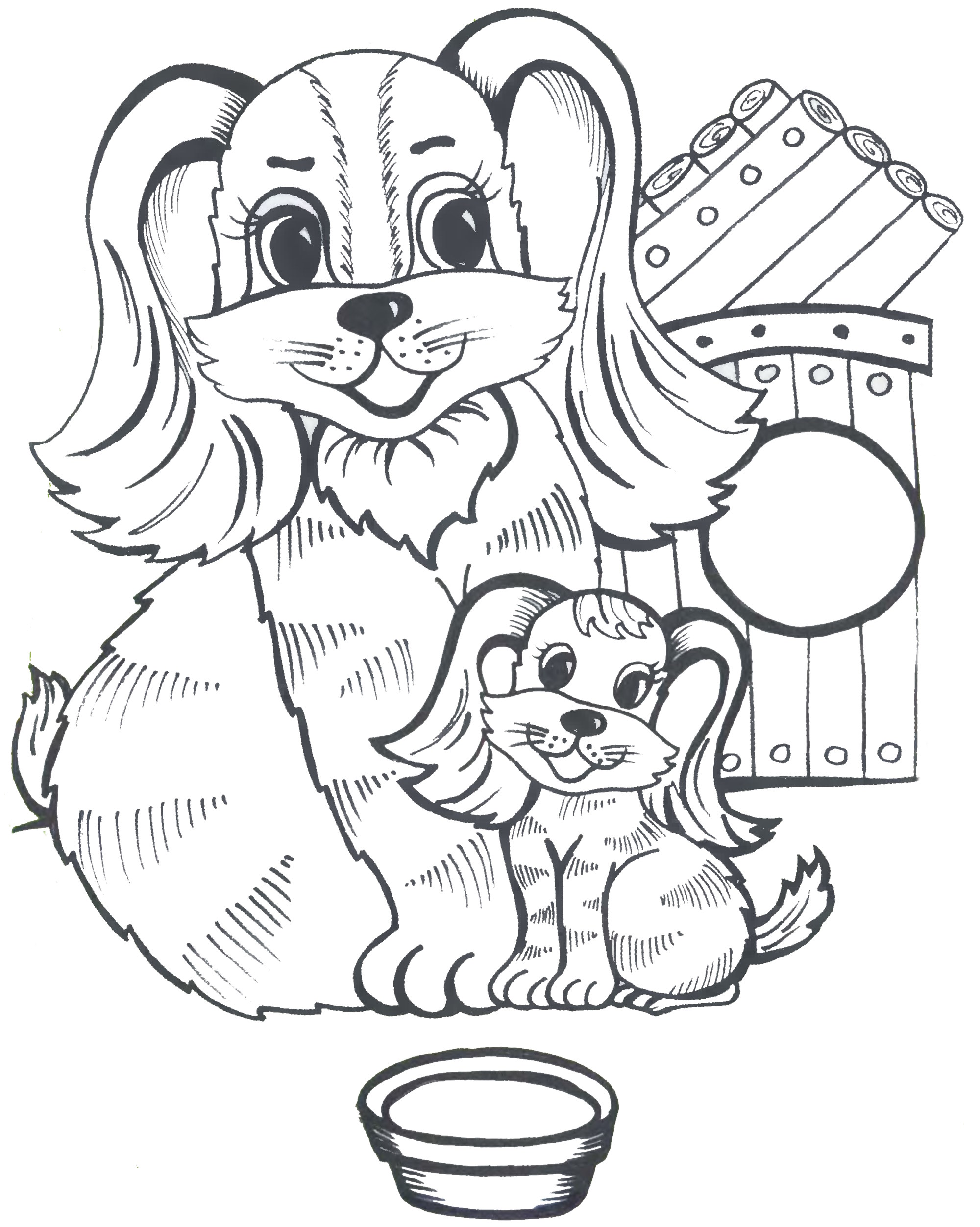 Раскраска Собака мама и щенок с длинными ушами