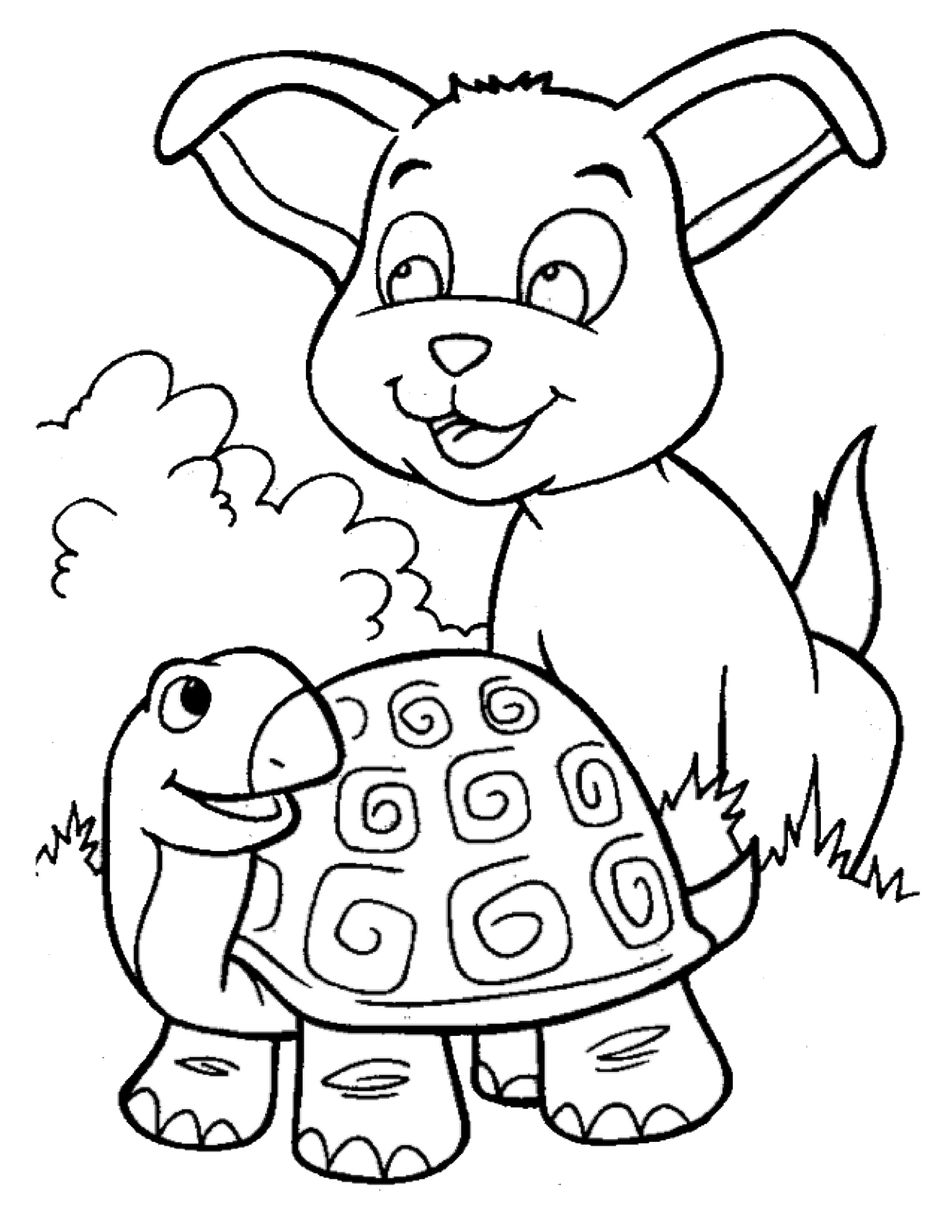 Раскраска Щенок и черепаха