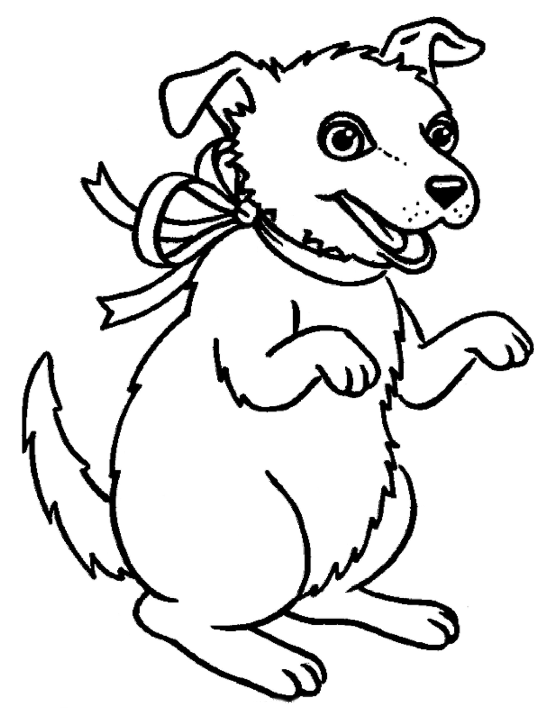 Раскраска Собака с бантиком на шее