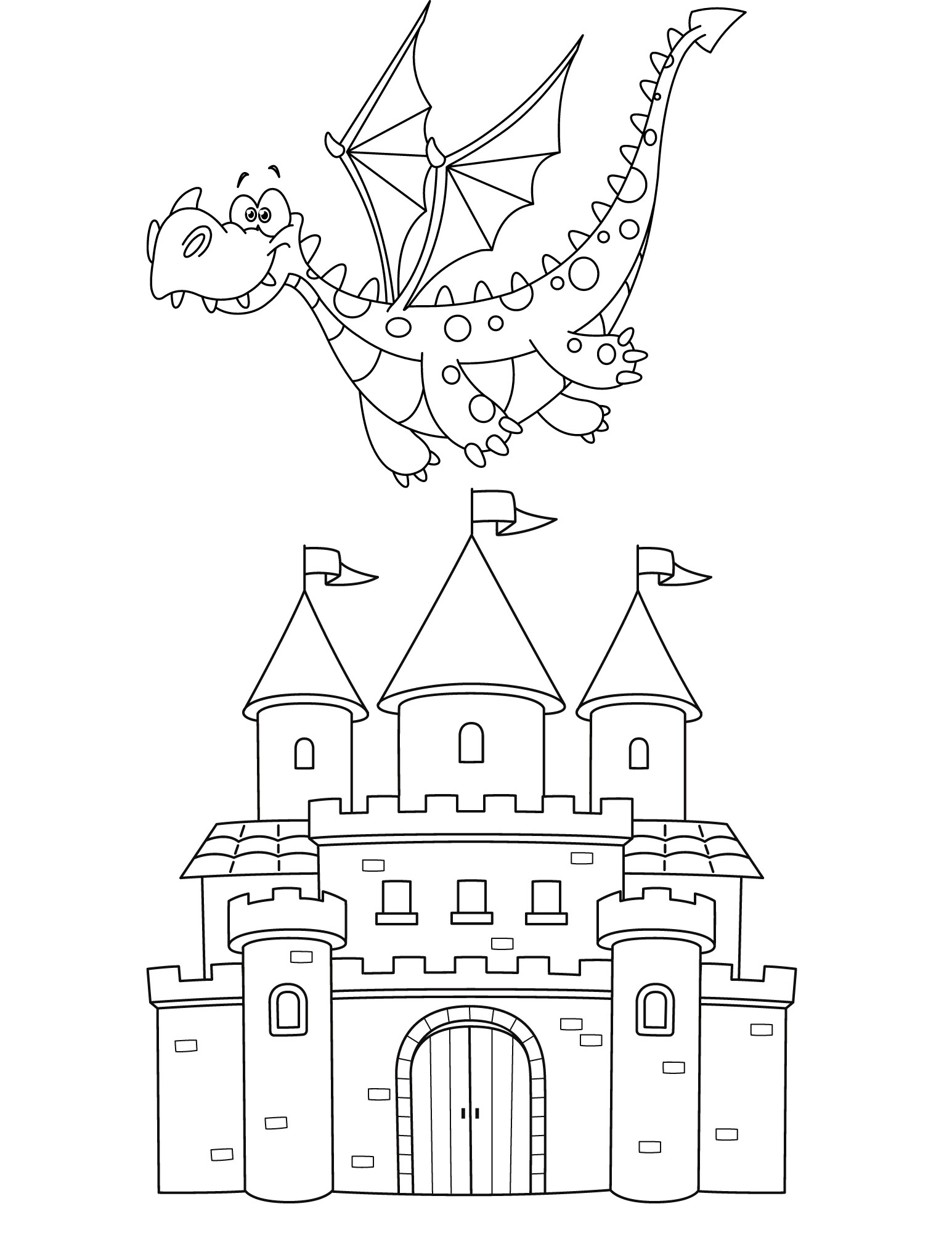 дракон и замок раскраска