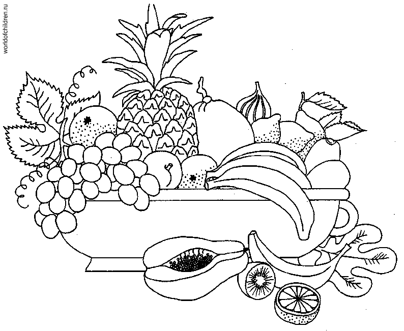 фрукты в миске раскраска