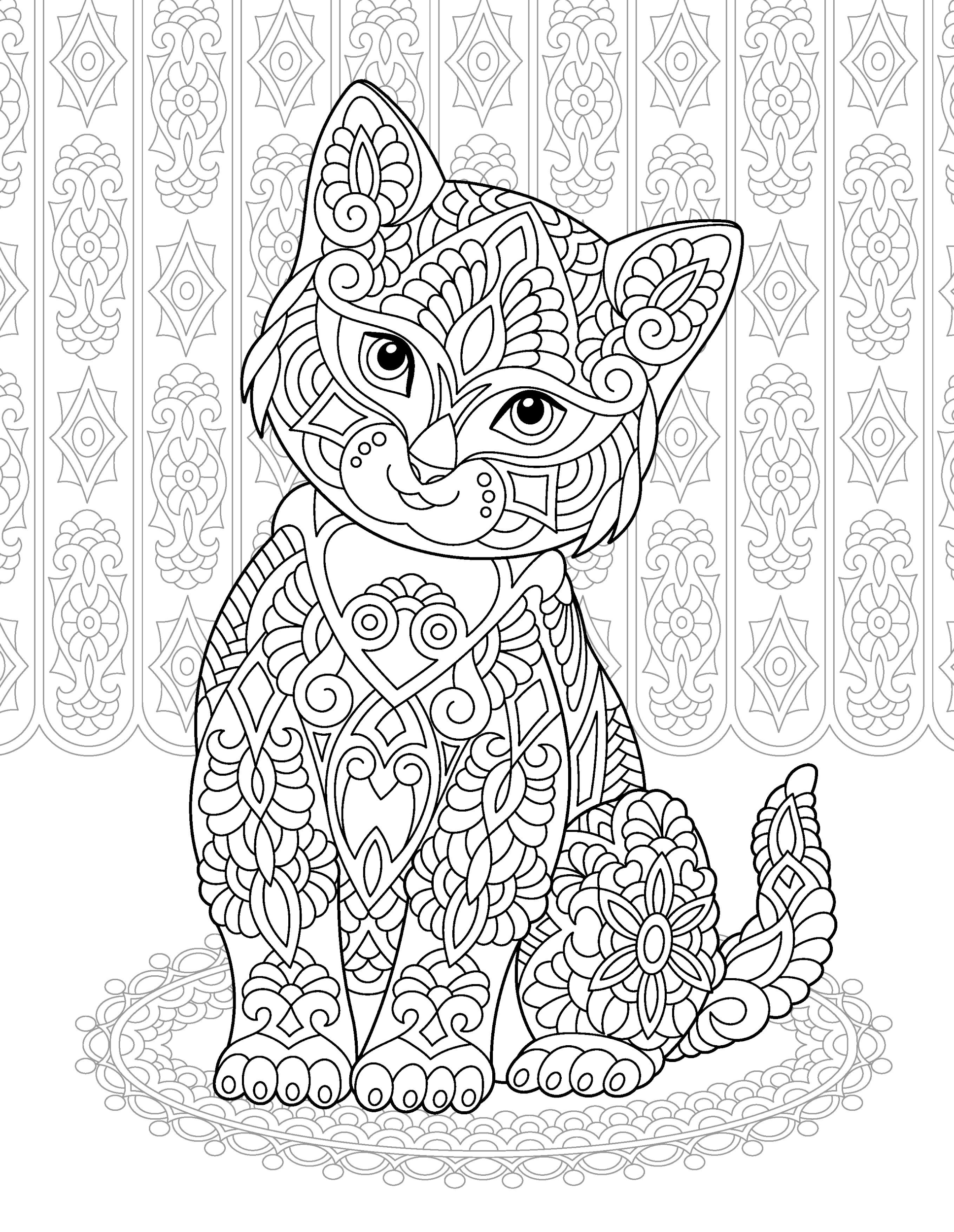 Раскраска Релакс кошка на коврике