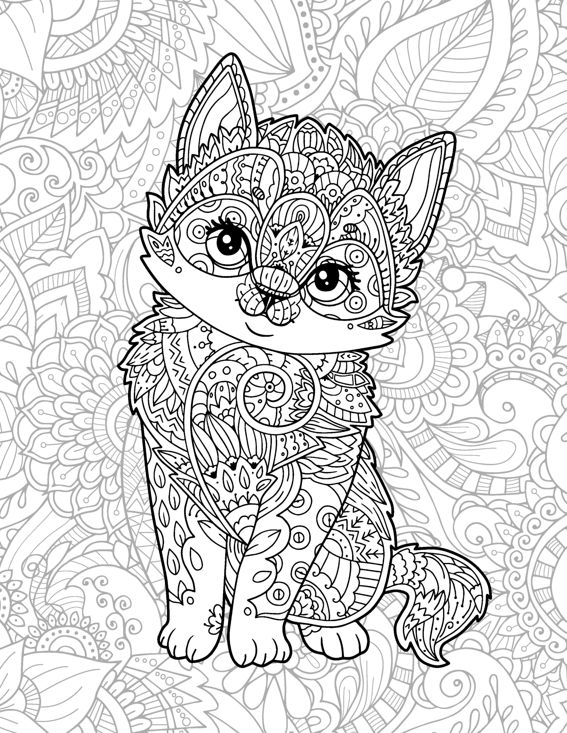 Раскраска Релакс котенок в цветах
