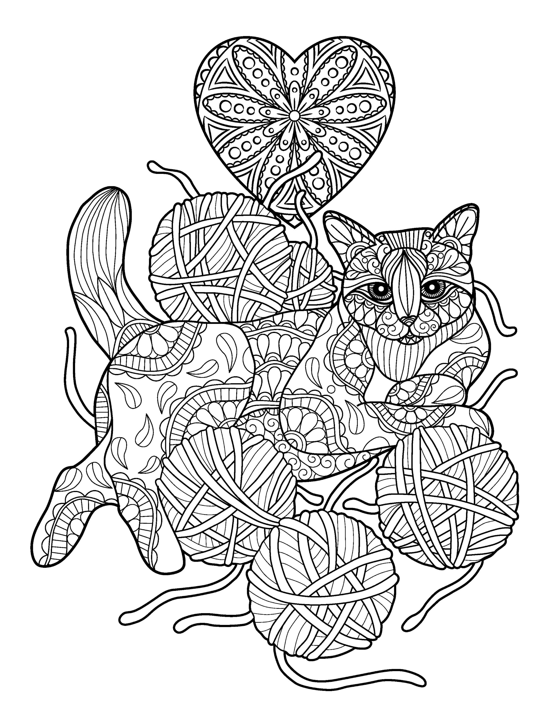 Раскраска Релакс кот и клубки