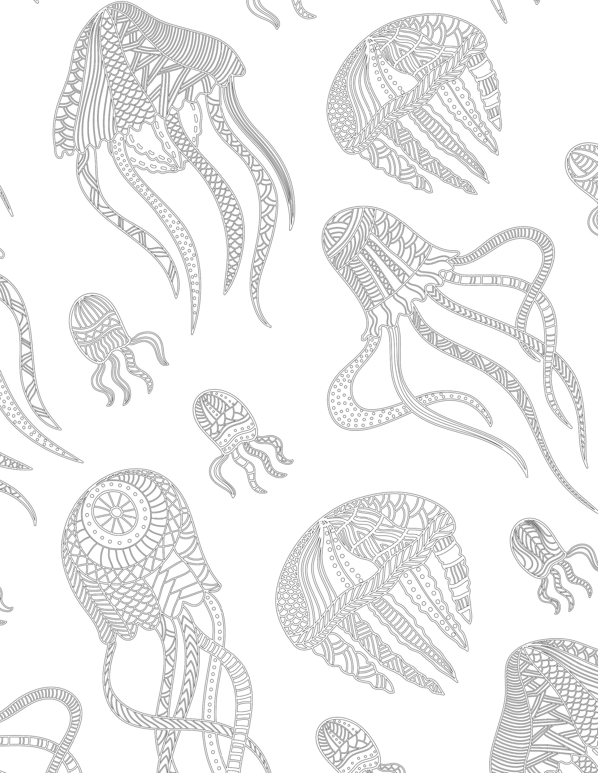 Раскраска Антистресс разные медузы