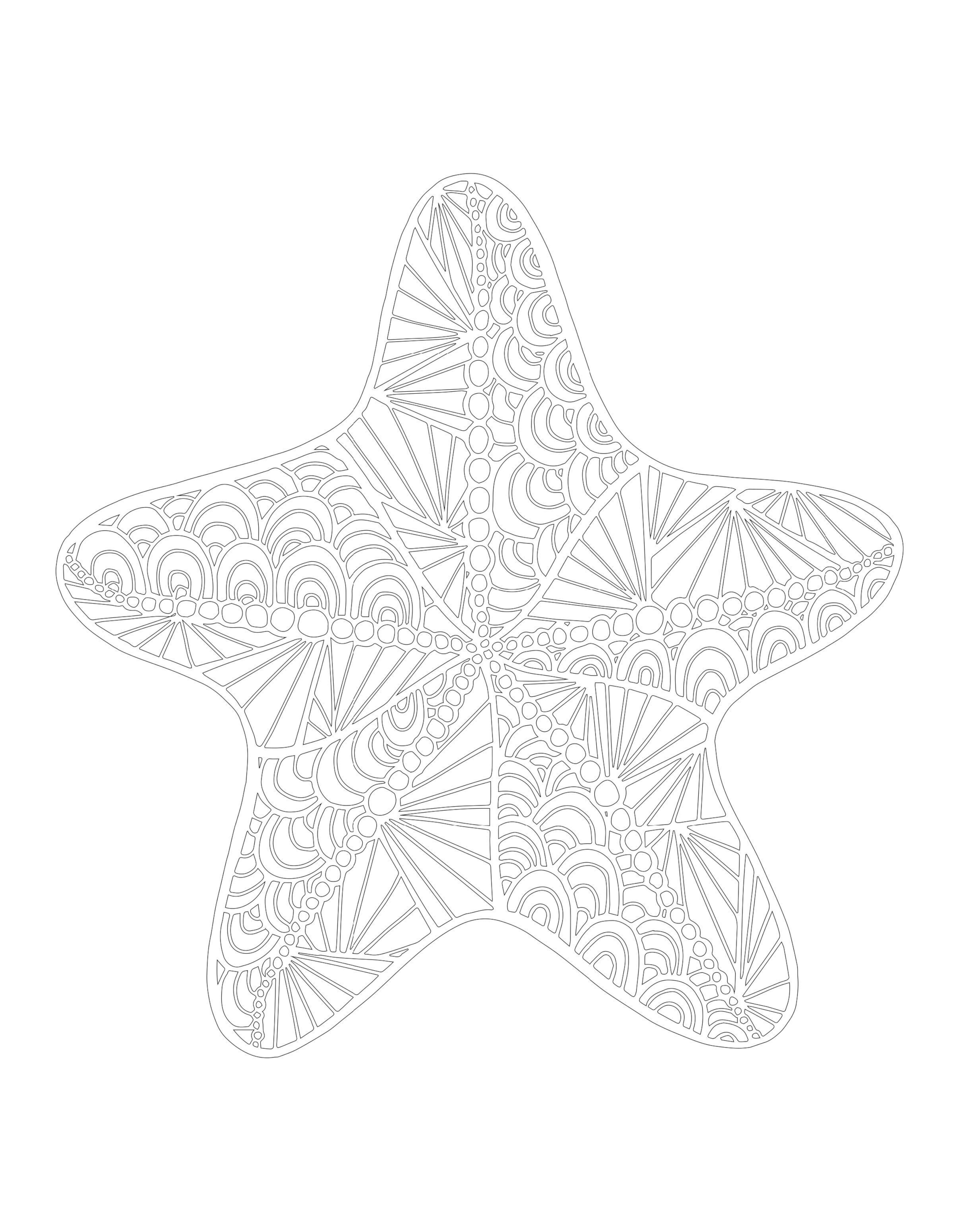 Раскраска Антистресс морская звезда с разными узорами