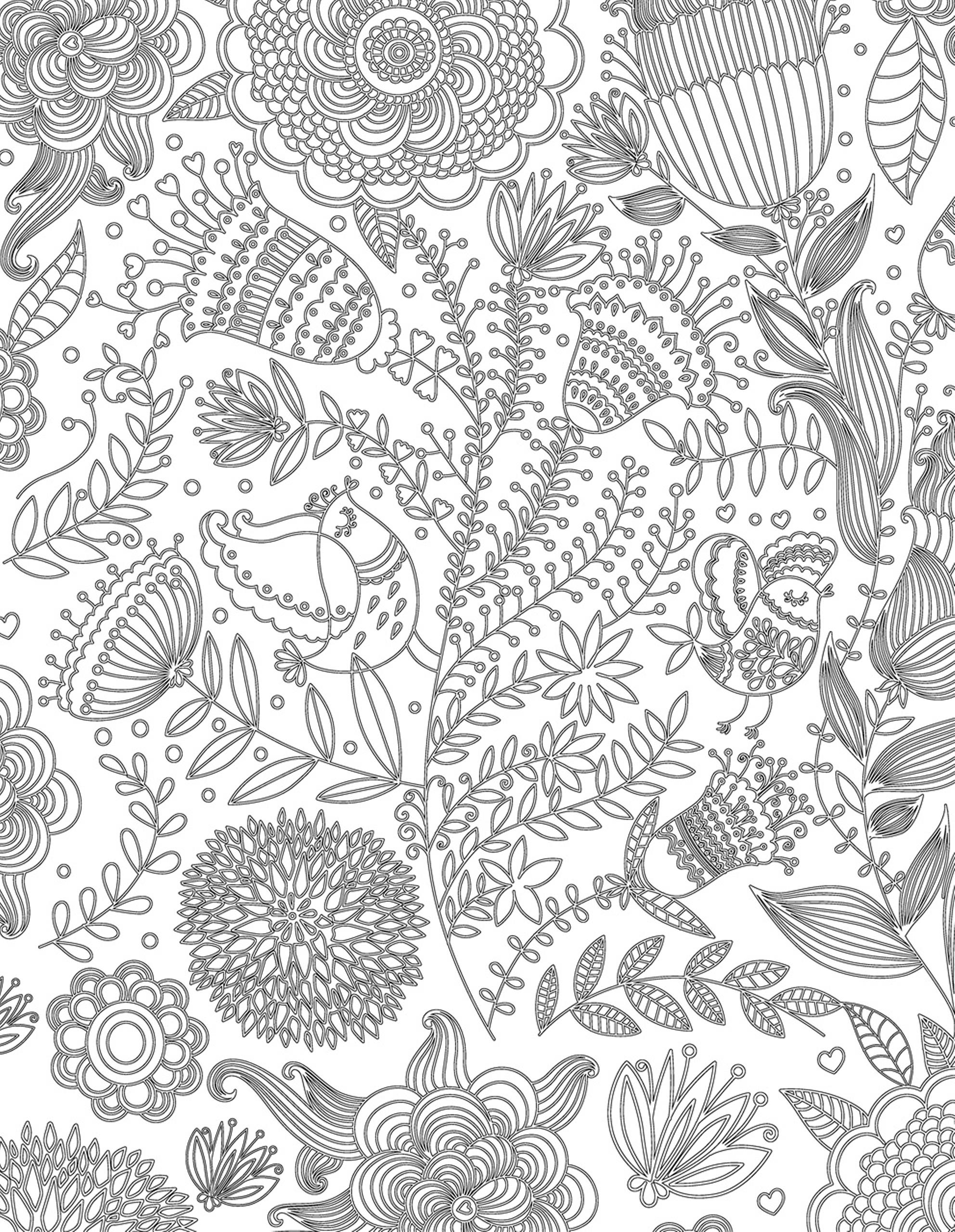 Раскраска Релакс птицы и цветы