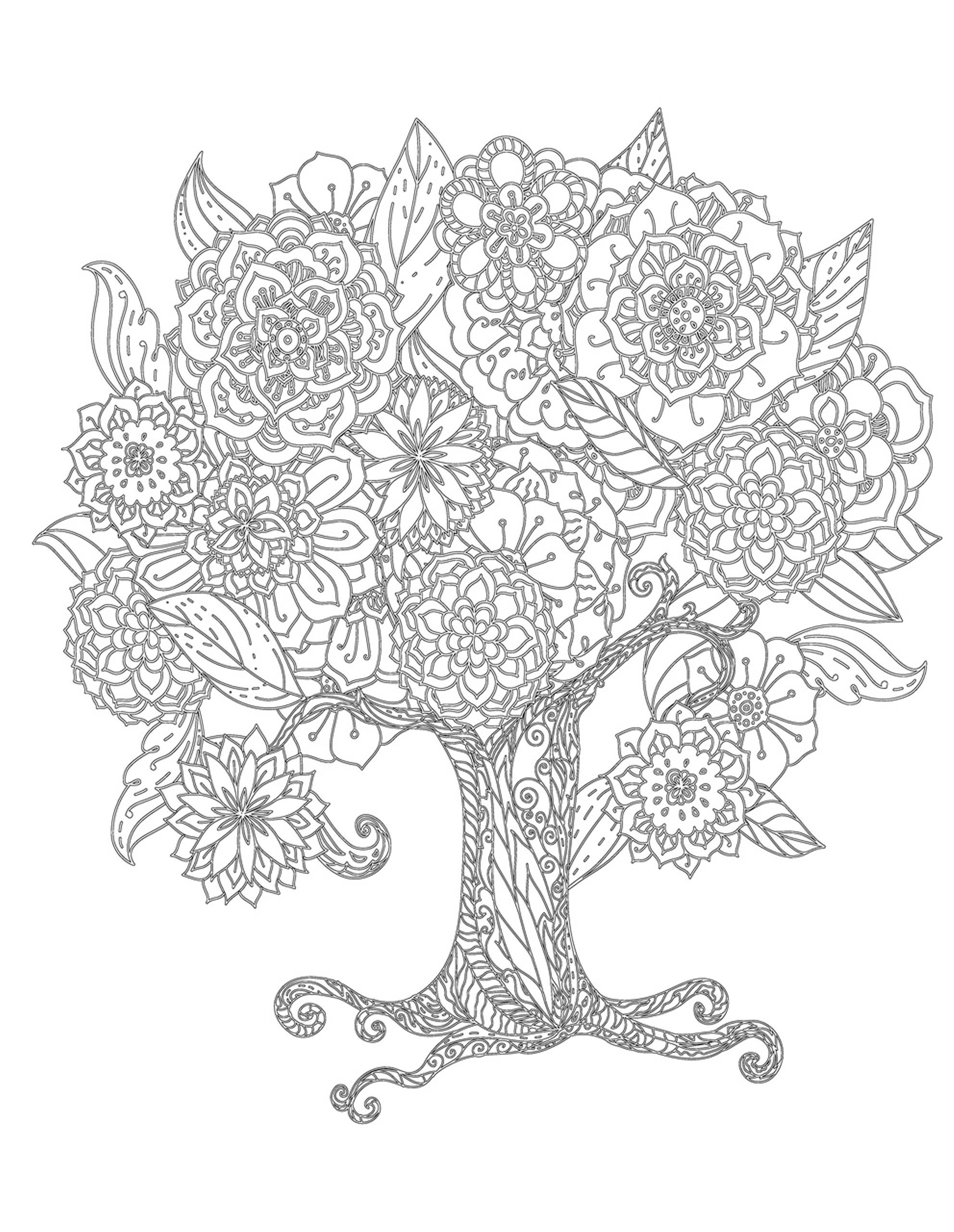Раскраска Релакс волшебное дерево с цветами