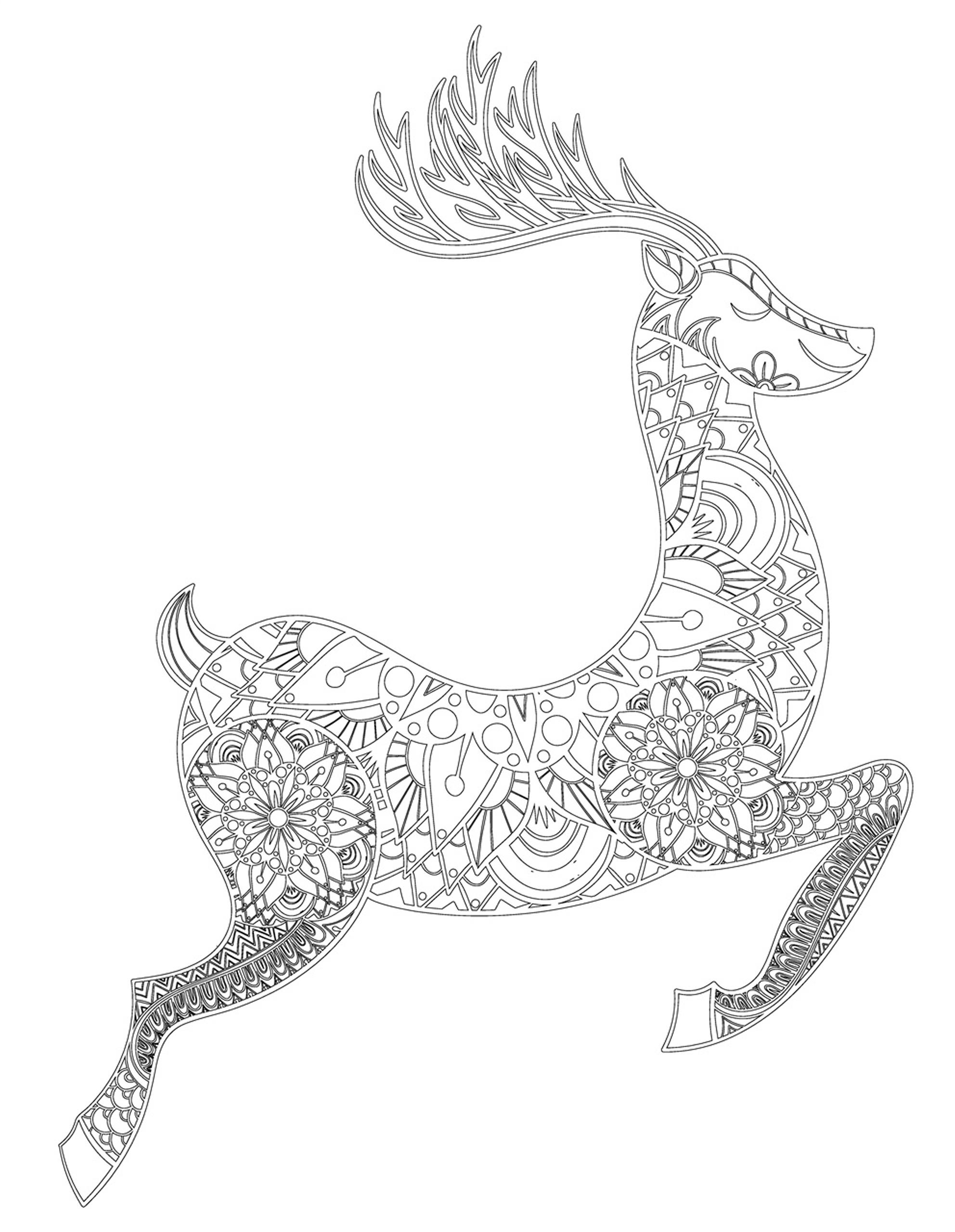 Раскраска Релакс олень с узорами