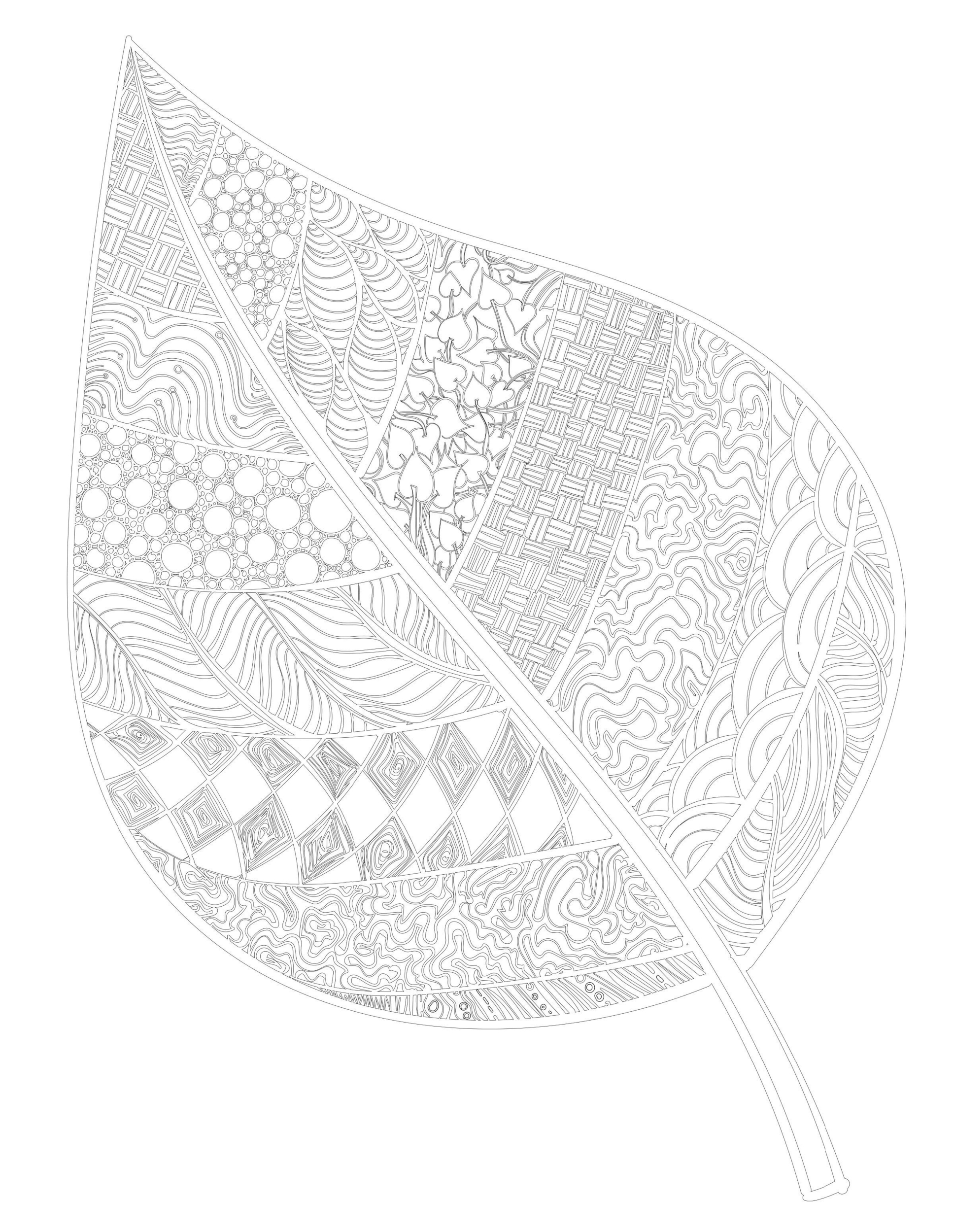 Раскраска Антистресс лист дерева с узорами