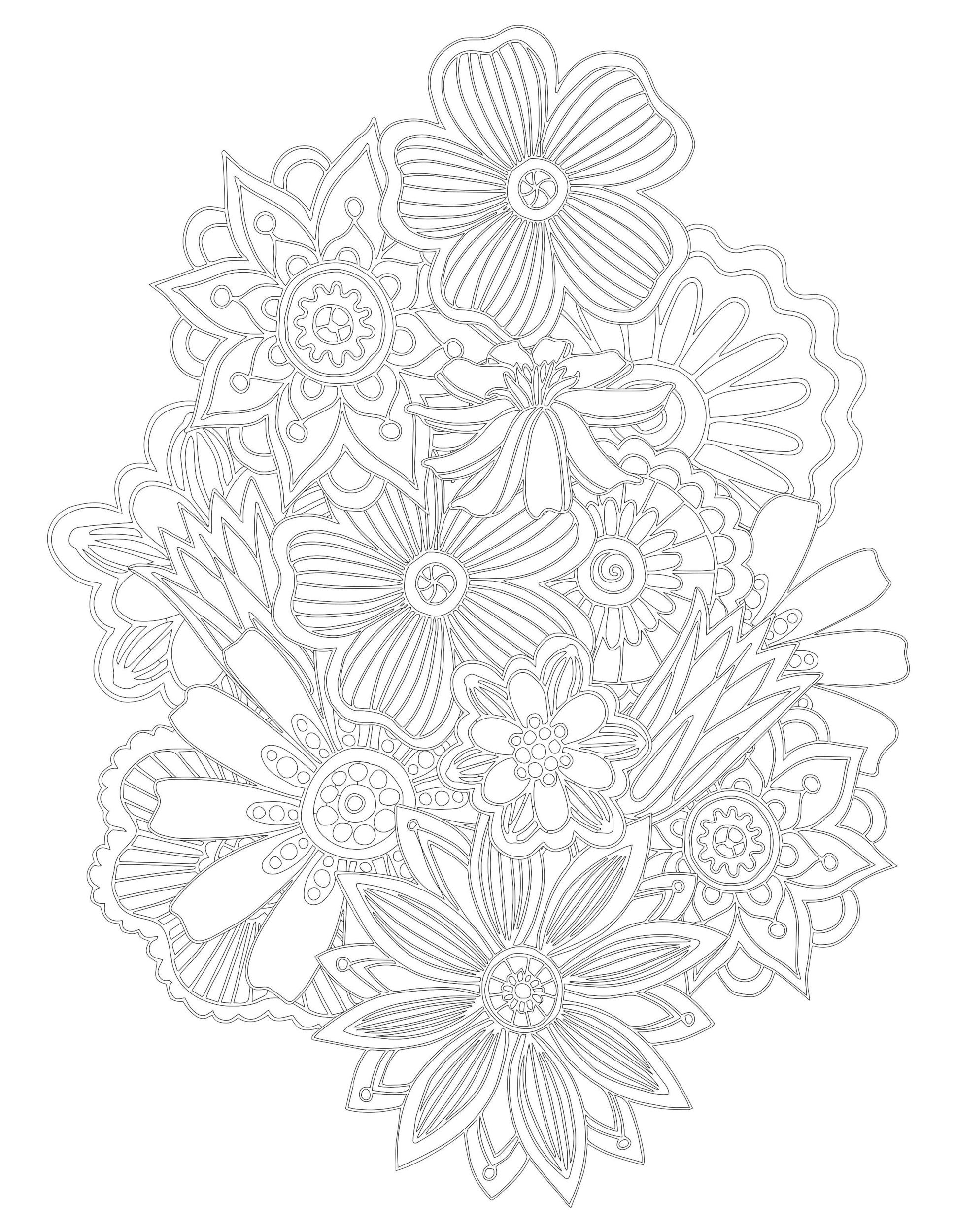 Раскраска Антистресс букет из цветов