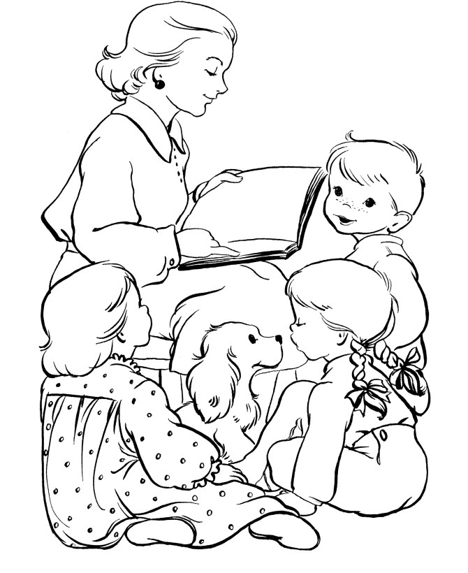 раскраска мама с детьми
