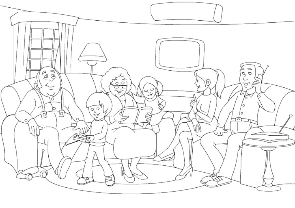 семья на диване раскраска