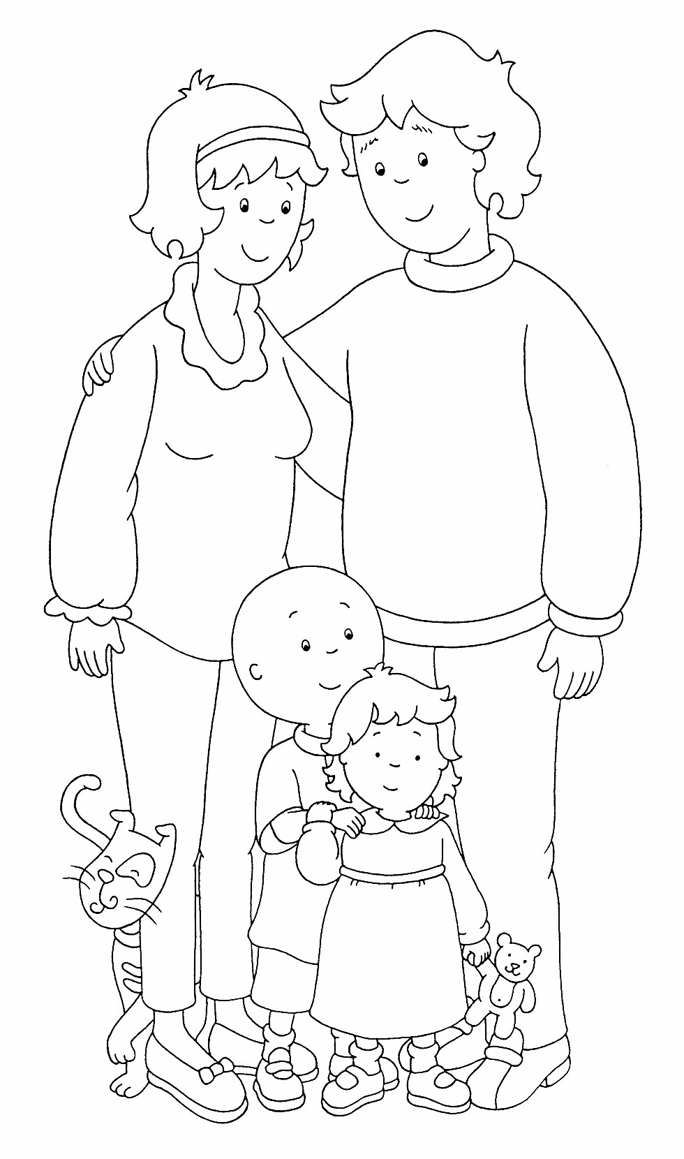семья с котом раскраска