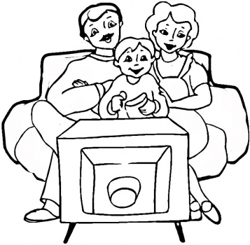 семья смотрит телевизор раскраска