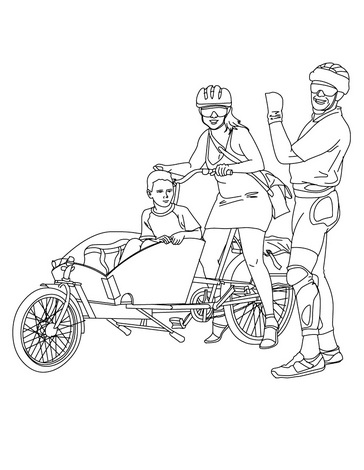 семья на велосипеде раскраска