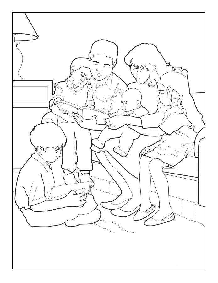 семья читает раскраска
