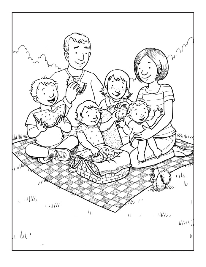 семья пикник раскраска