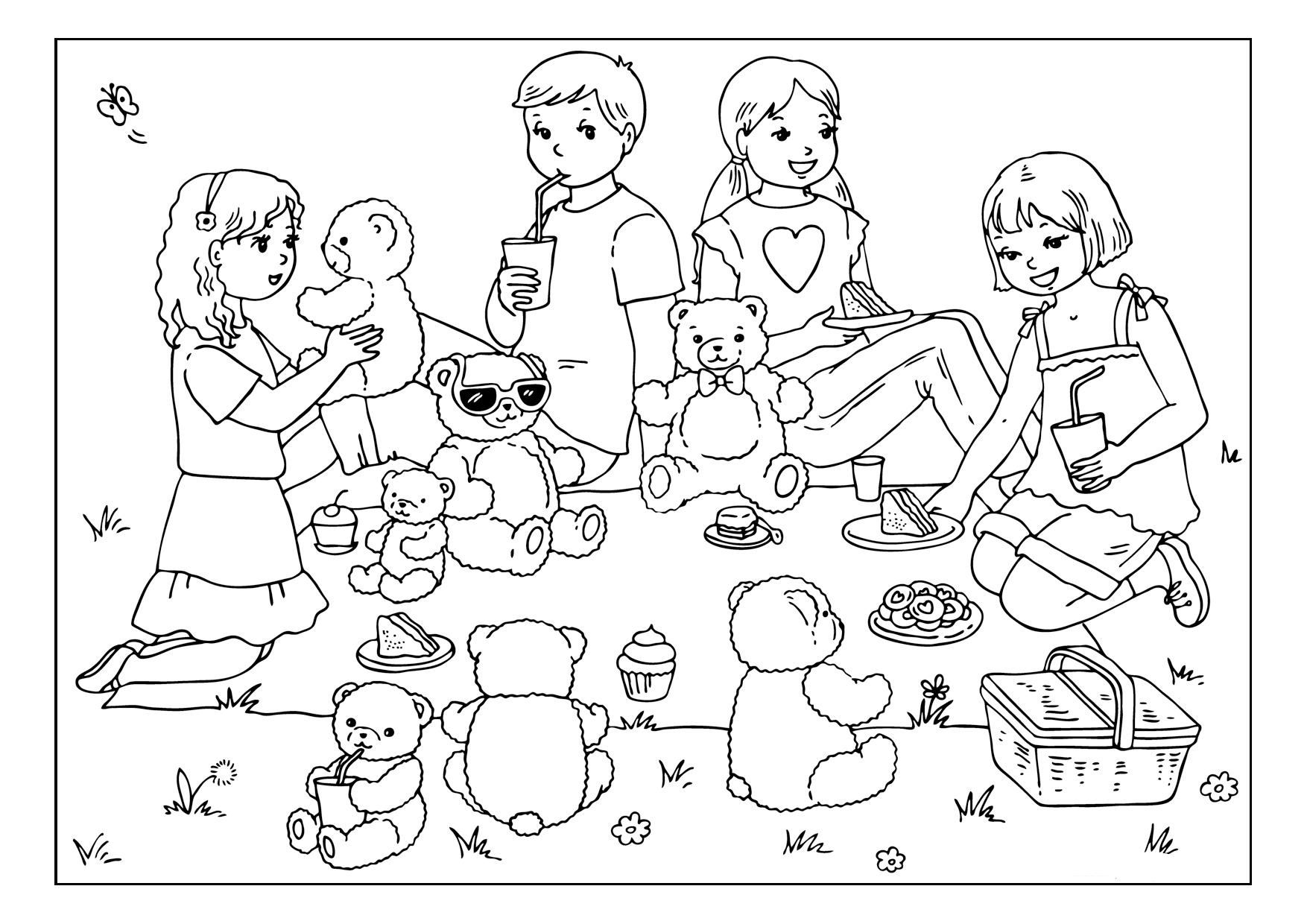 семья пикник раскраска