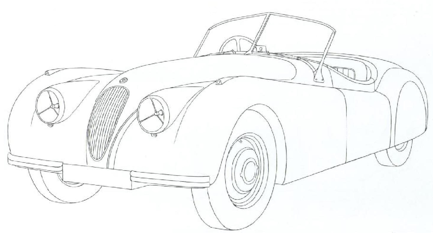 Раскраска ретро Автомобиль Ягуар ИксКей120 1949