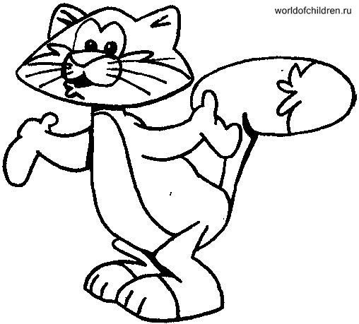 Раскраска Мультяшный кот с пушистым хвостом