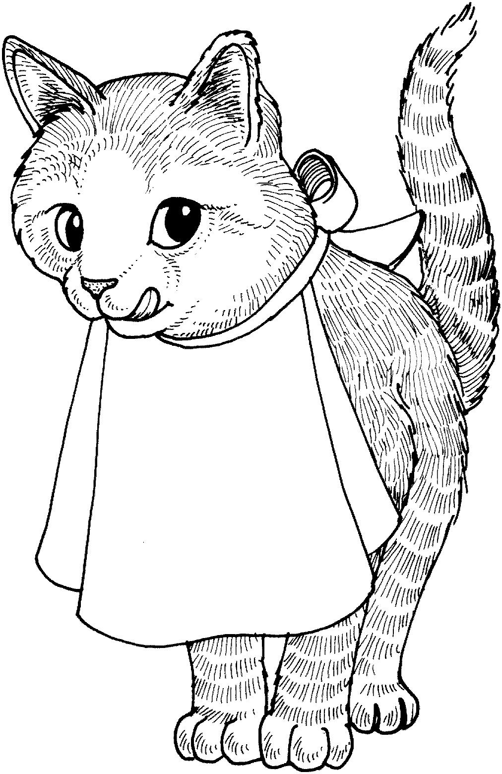 Раскраска Кошка с салфеткой на шее