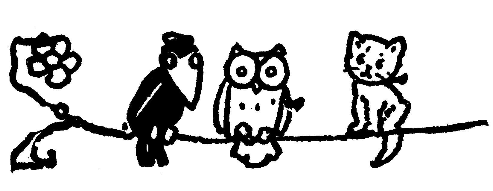 Раскраска Кот, ворона и сова на ветке
