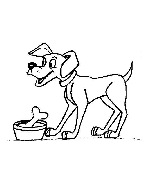 Раскраска Собака и кость в миске