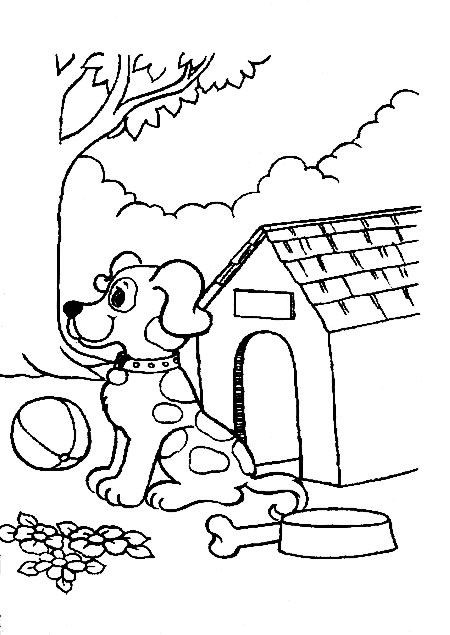 Раскраска Собака сидит у будки
