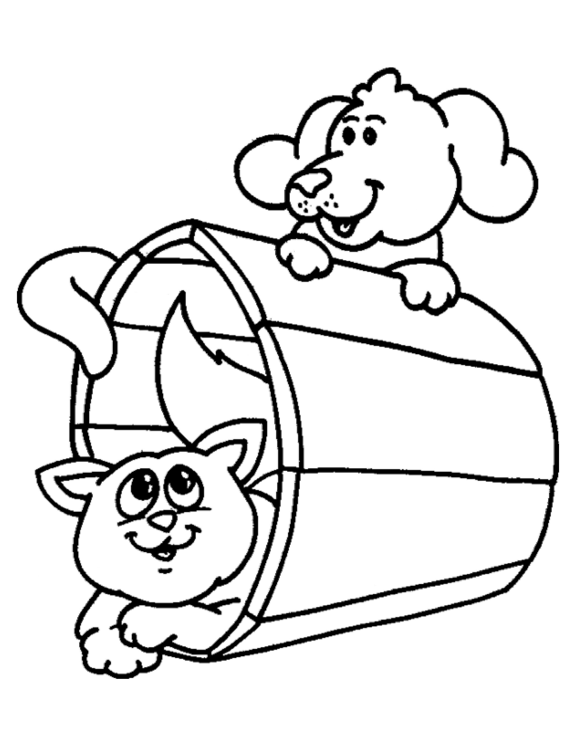 Раскраска Собака и кошка в бочке