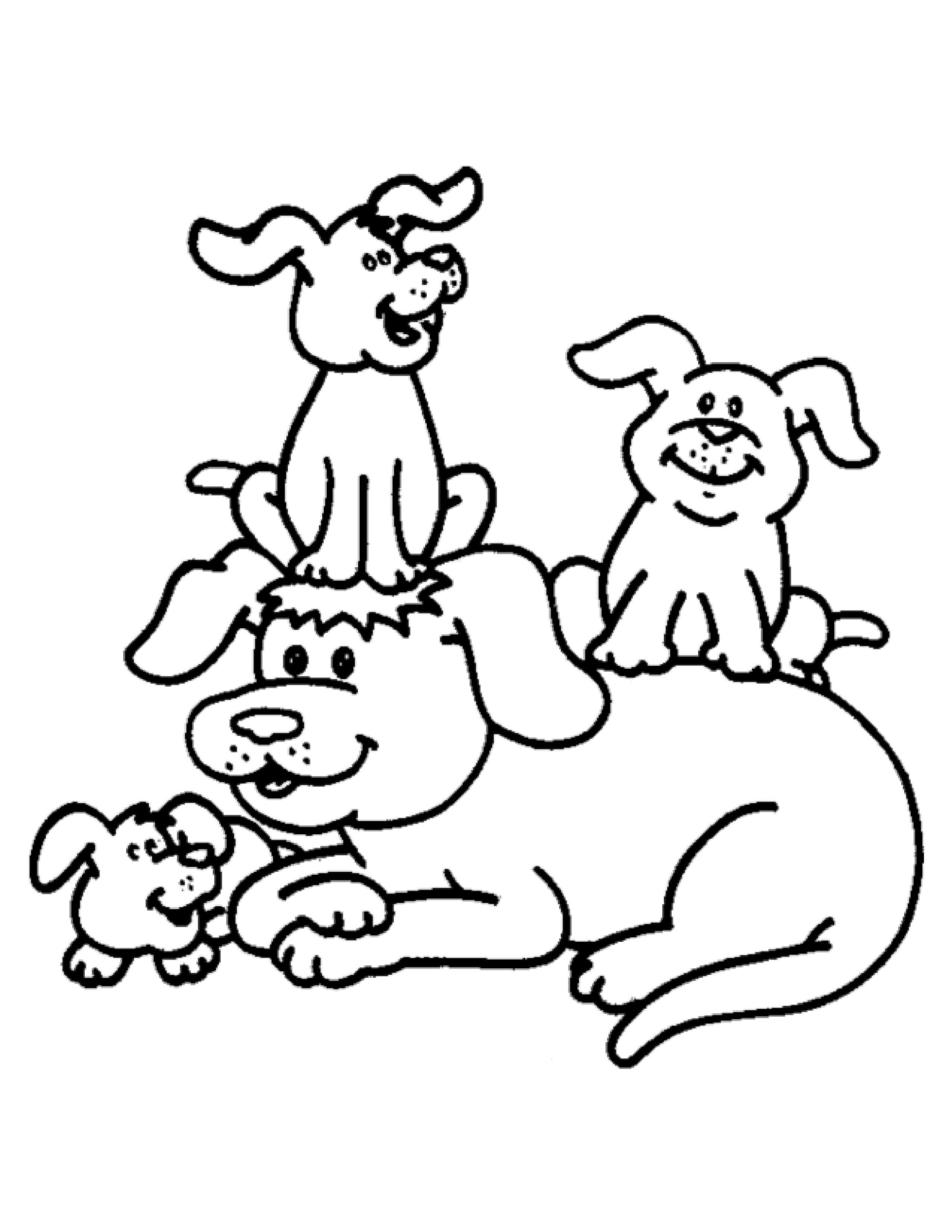 Раскраска Собака и три щенка