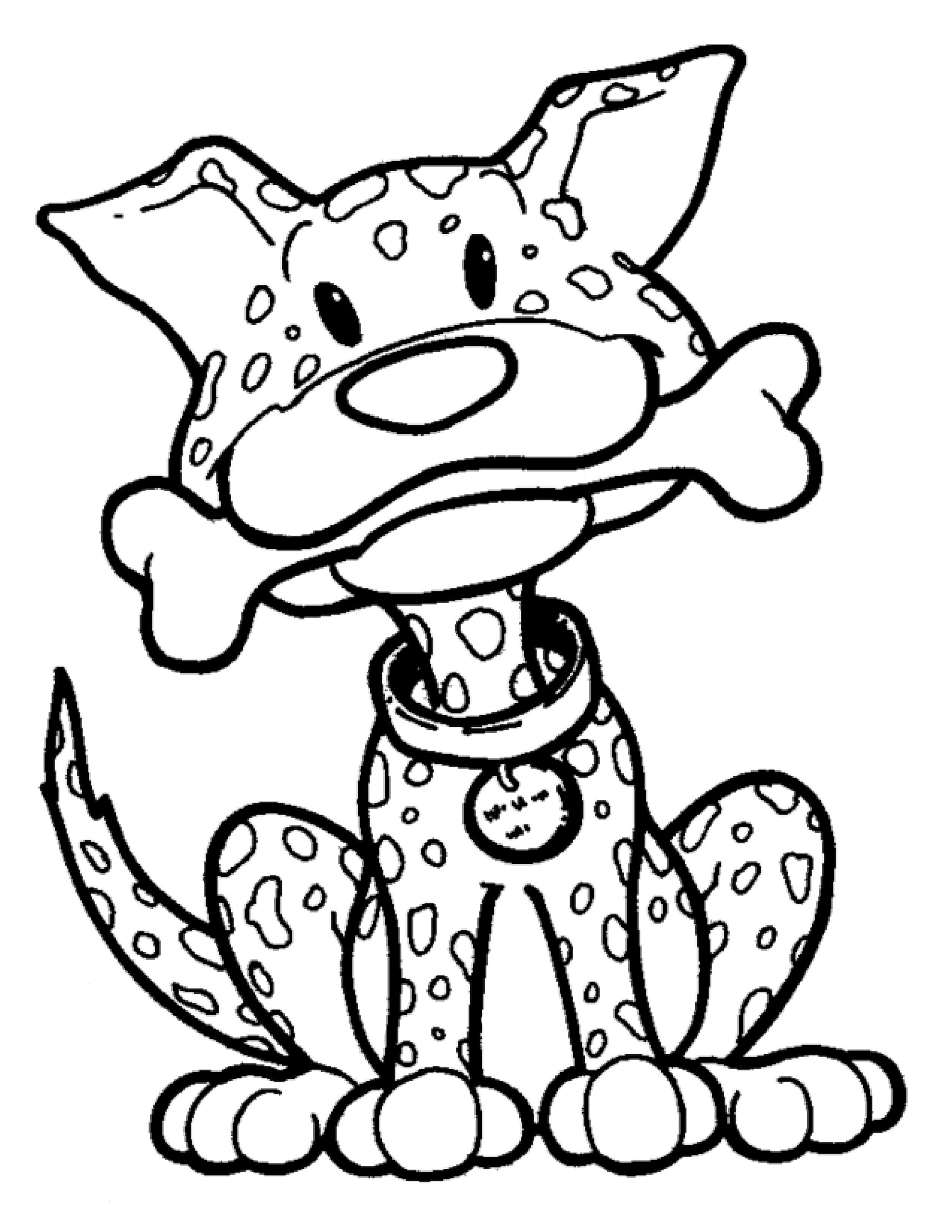 Раскраска Пятнистая собака с косточкой