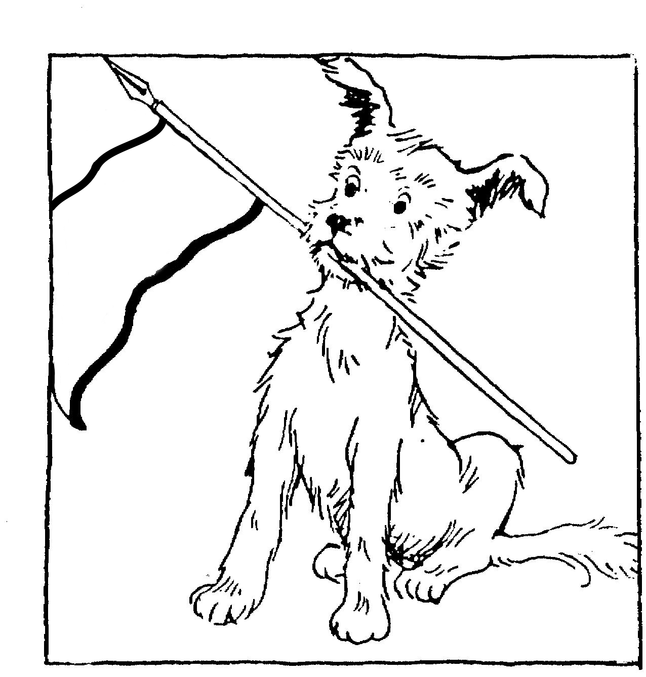 Раскраска Собака держит флаг