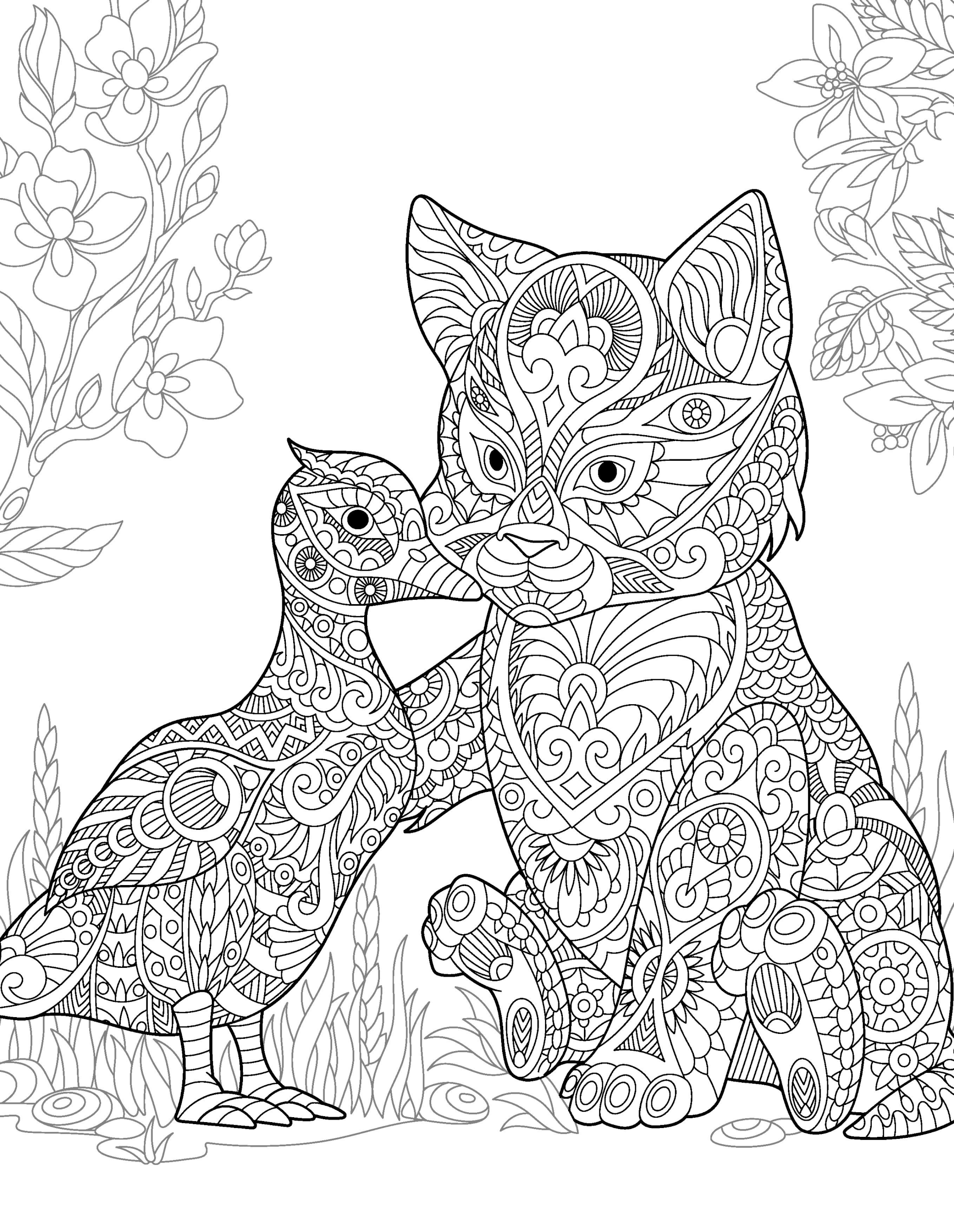 Раскраска Антистресс на Пасху утенок и котенок