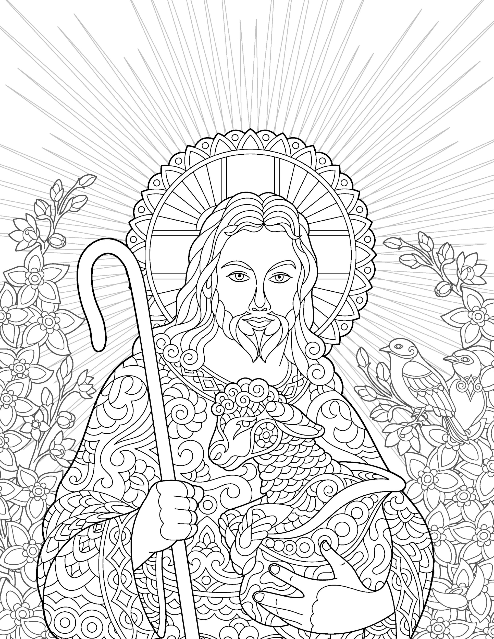 Раскраска Антистресс Иисус с ягненком