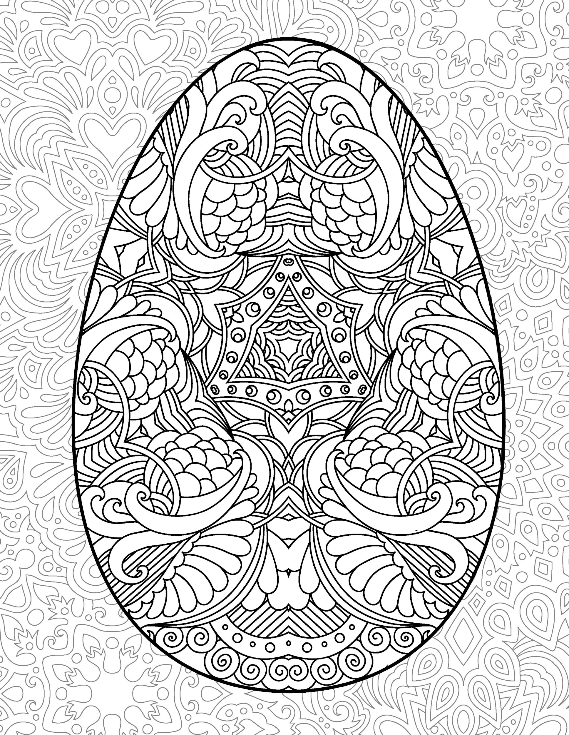 Раскраска Антистресс пасхальное яйцо с растительным узором