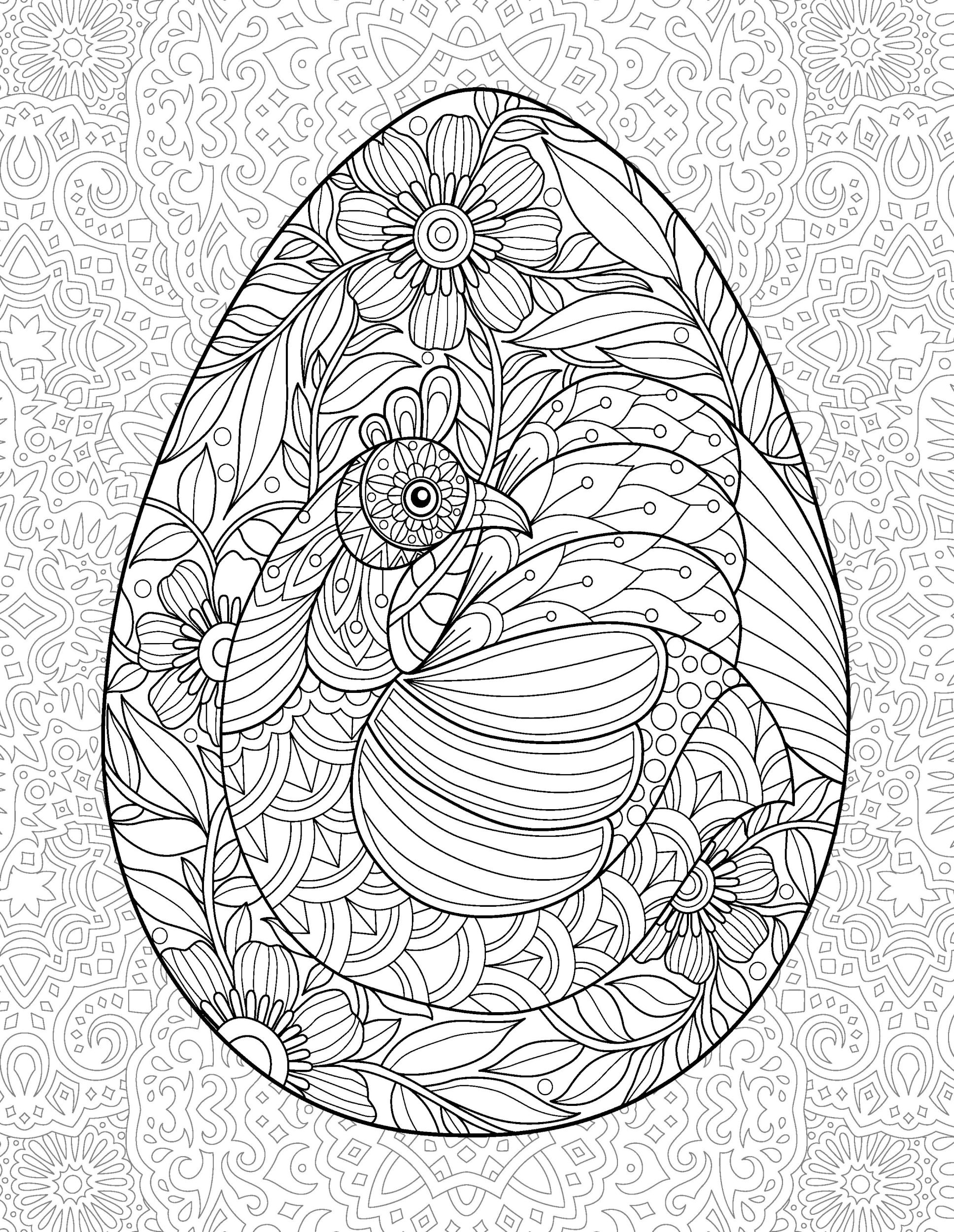Раскраска Антистресс пасхальное яйцо с птицей