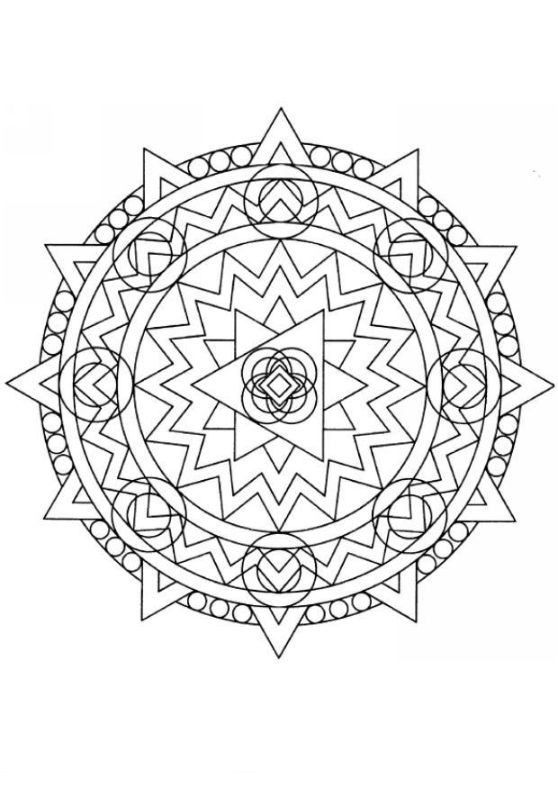 Раскраска Мандала с треугольниками и кругами