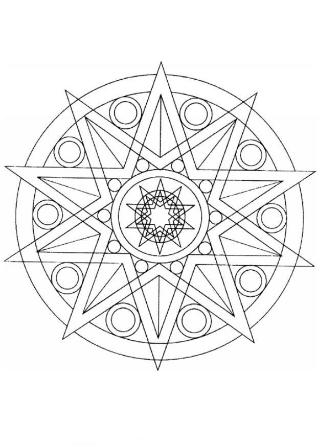 Раскраска Мандала круги между треугольниками