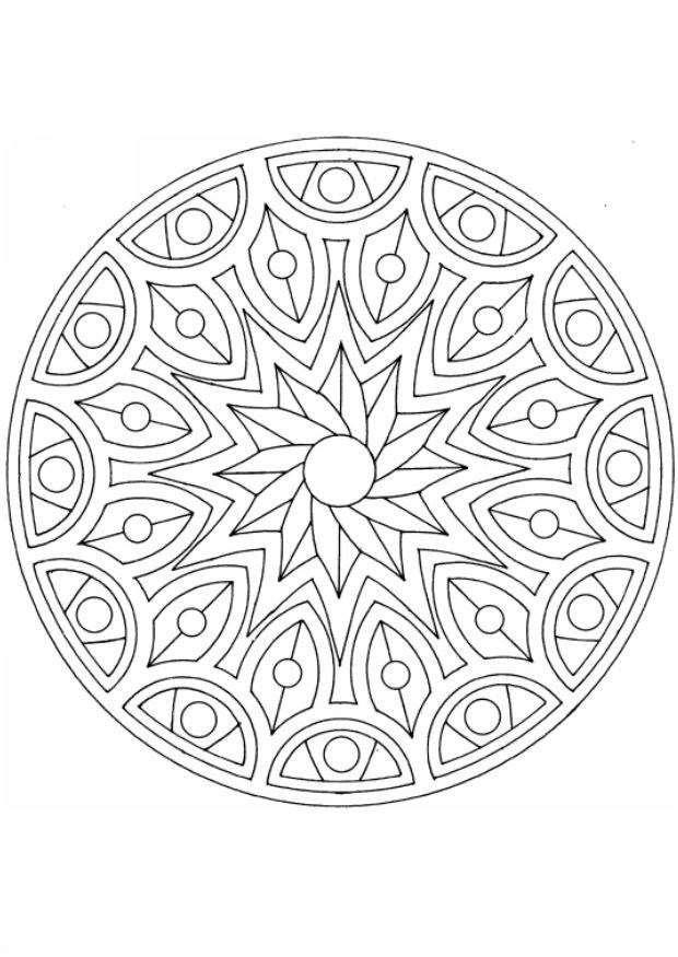 Раскраска Мандала с полукругами и щитами