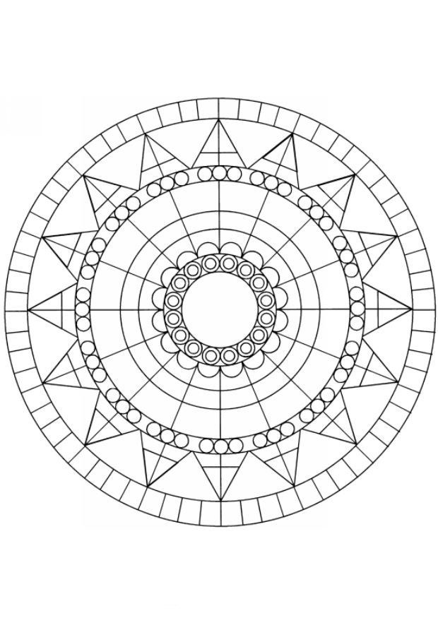 Раскраска Мандала с ровными треугольниками