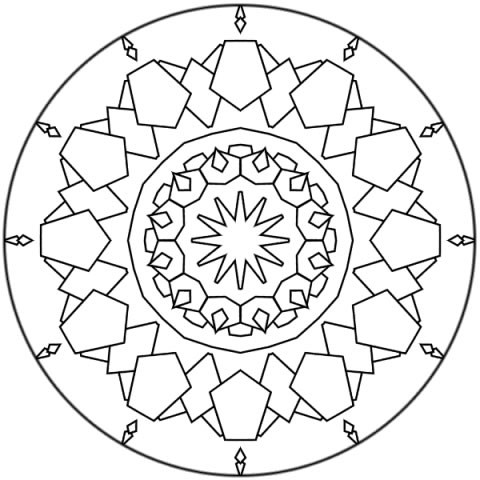 Раскраска Мандала многоугольники и ромбы