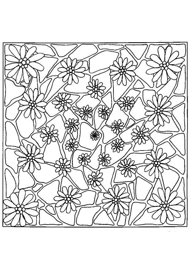 Раскраска Квадратная мандала с цветущей лианой