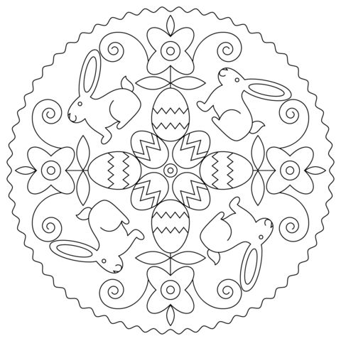 Раскраска Мандала с пасхальными элементами