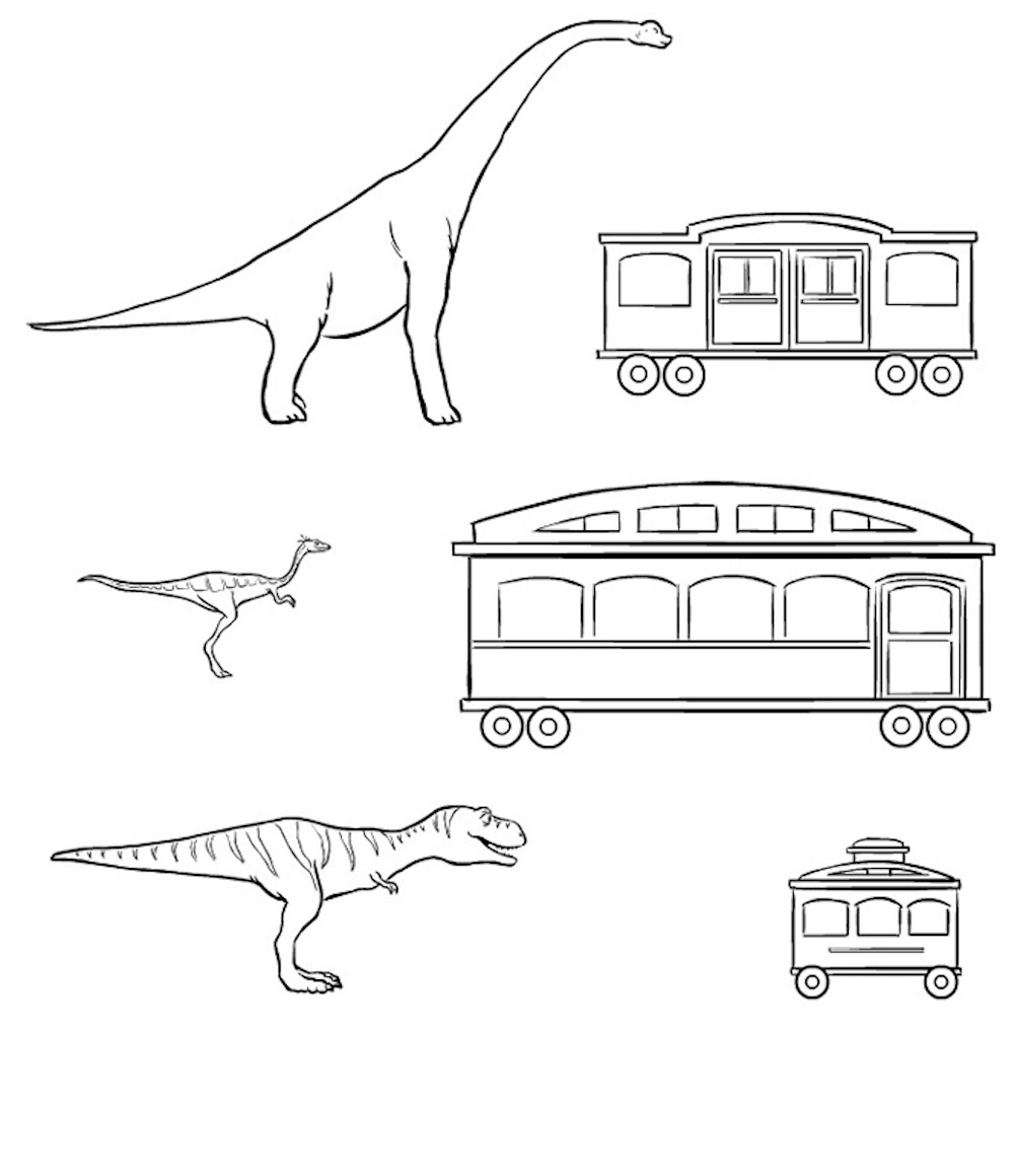 раскраска поезд динозавров