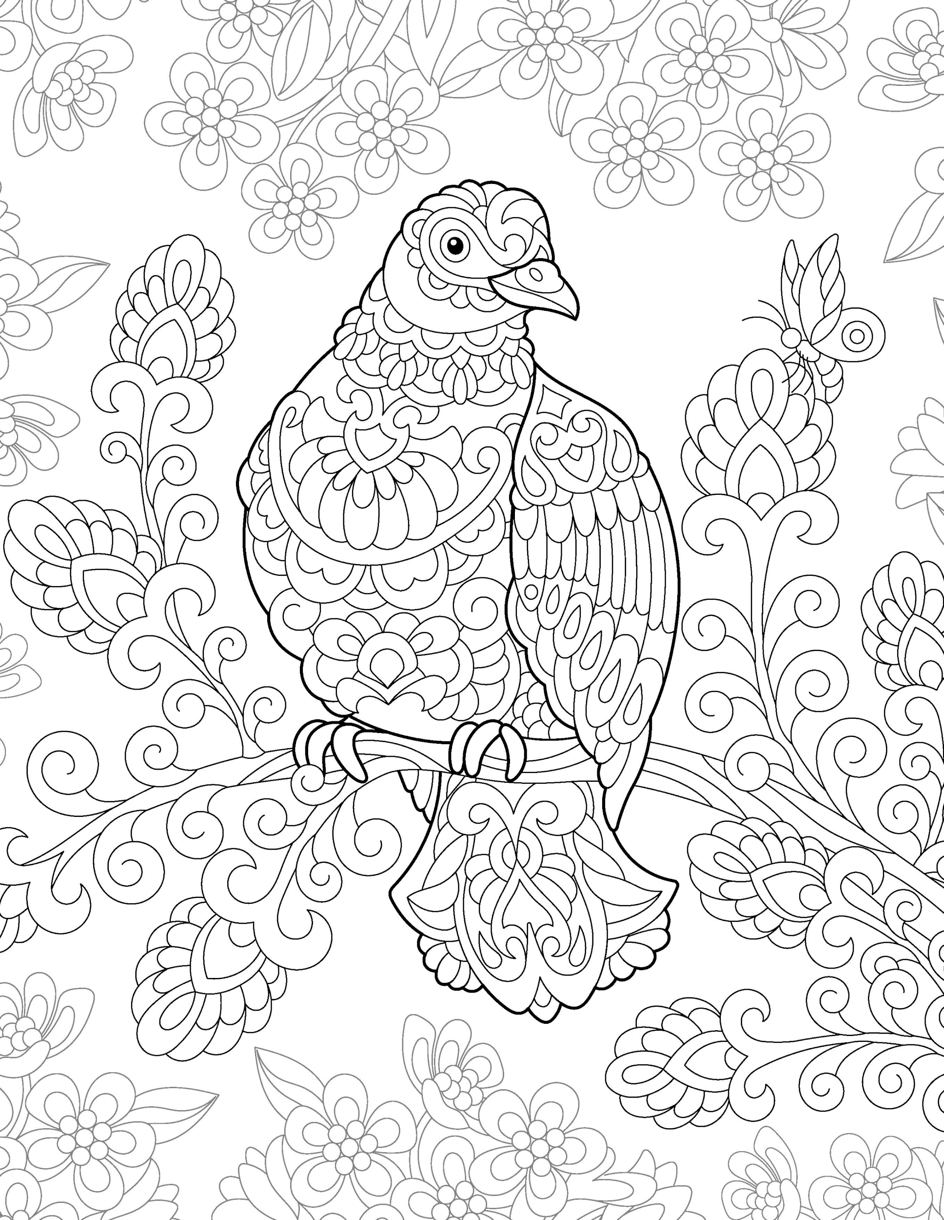 Раскраска Антистресс птица голубь с завитками